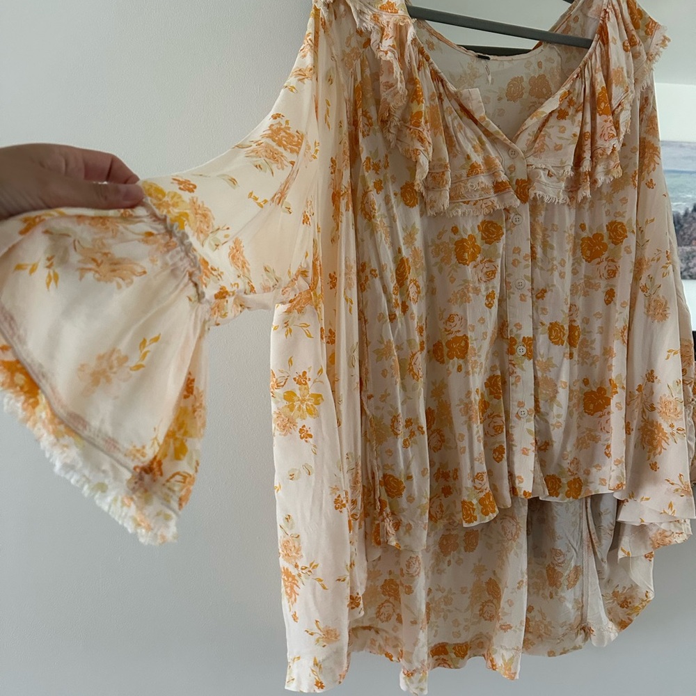 Free People M Floral Bohemian Women Top